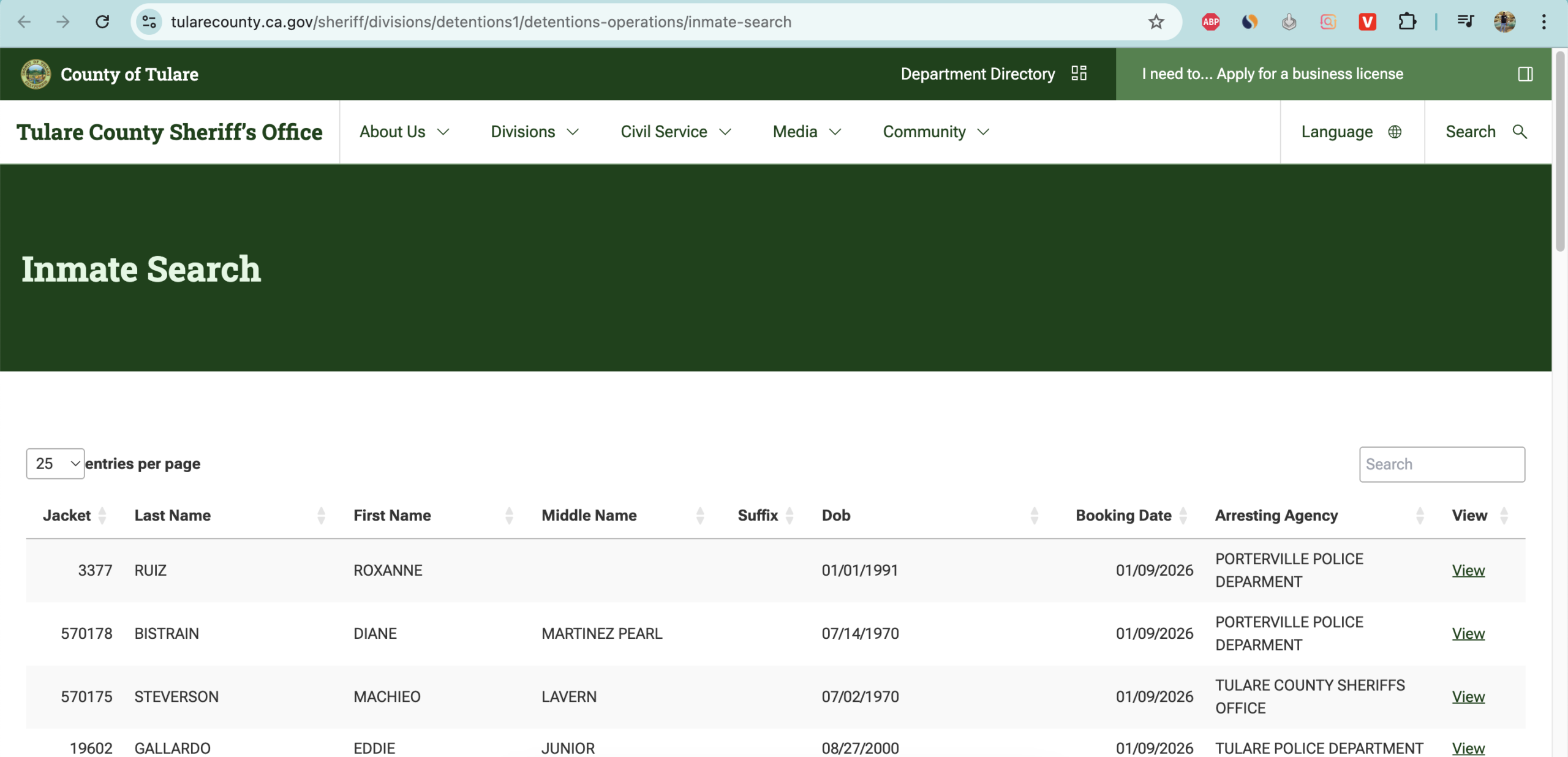Tulare County Inmate Search Website